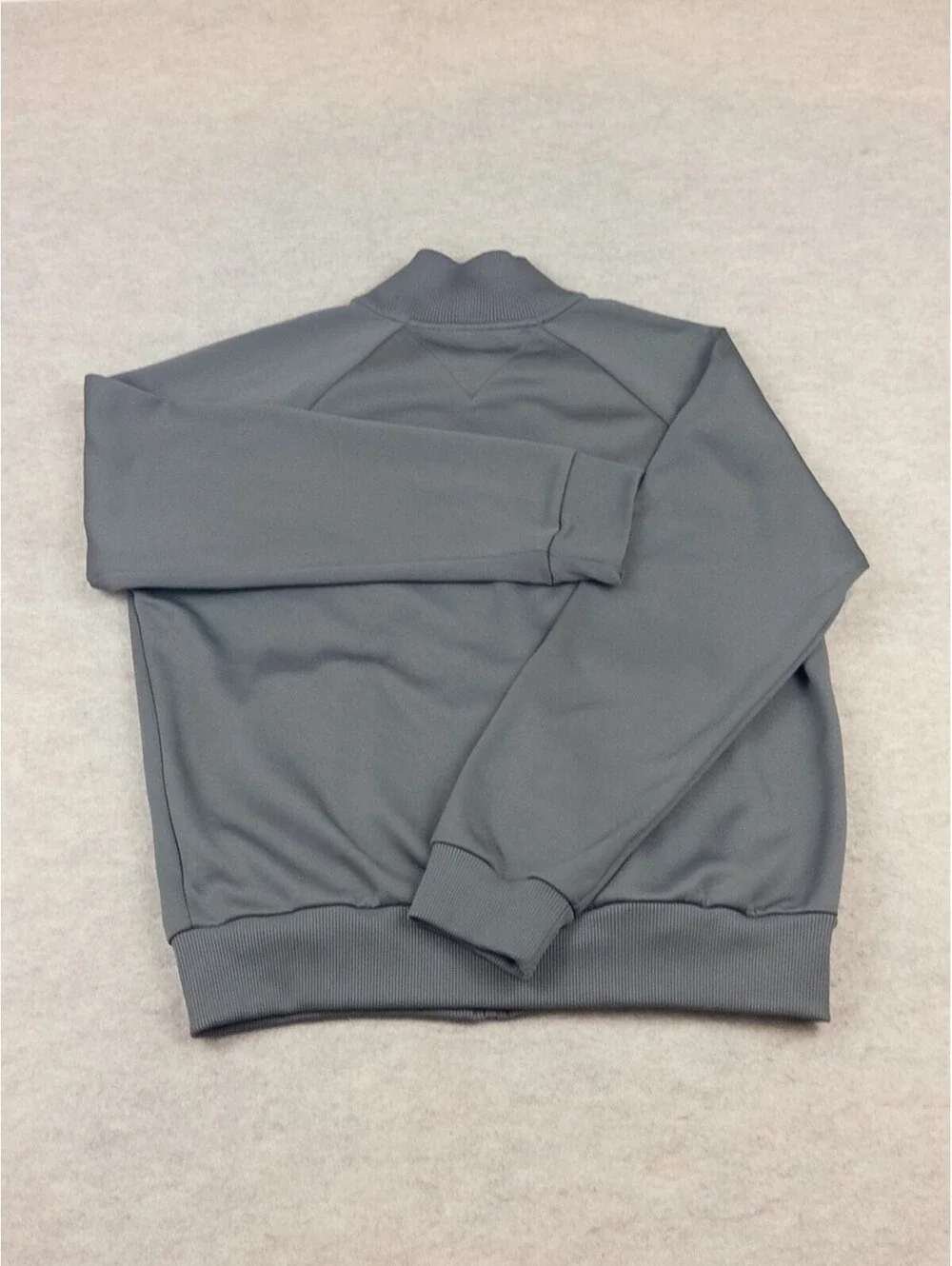 Tommy Hilfiger Men's Gray Track Jacket with White and Gray Stripes, Size Small